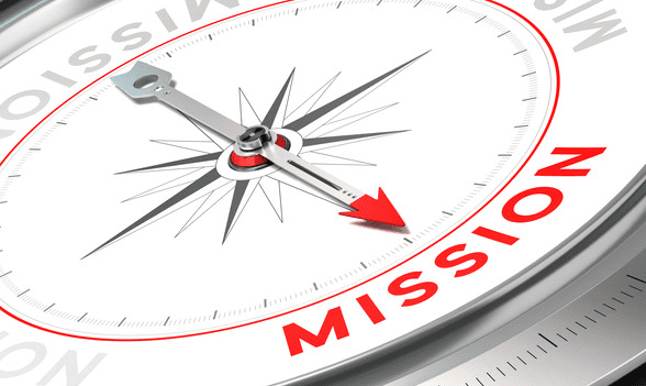 Compass pointing towards mission goal.