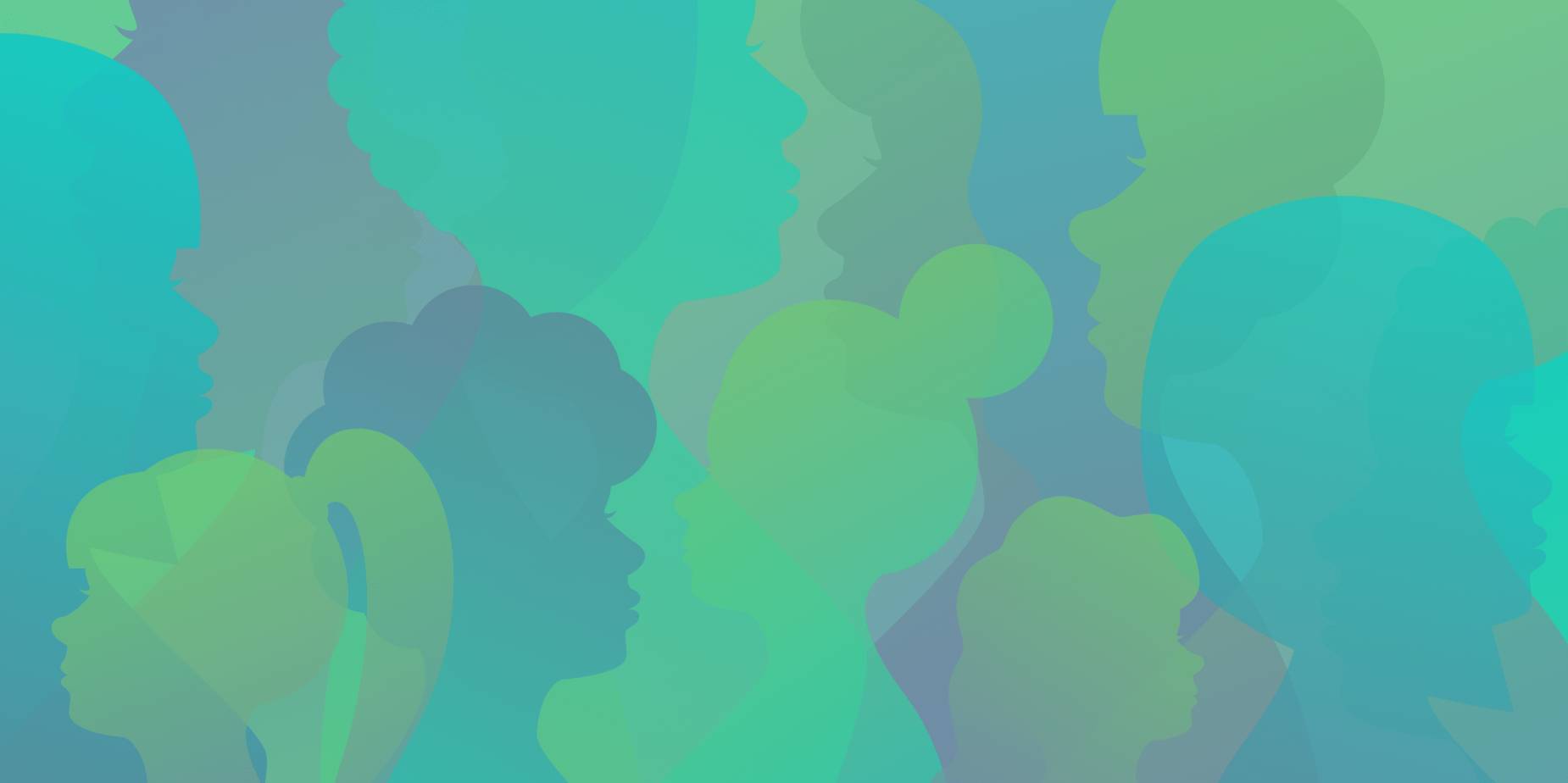 Silhouettes of women in green and blue tones.