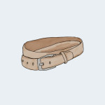 A belt with a metal buckle is shown.