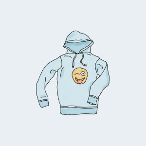 A drawing of a hoodie with an image of a smiley face on it.