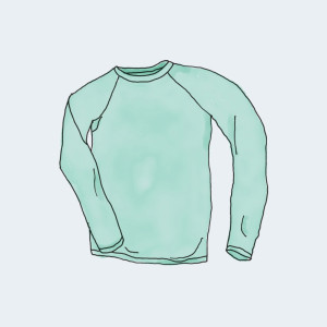 Green long-sleeved shirt with raglan sleeves.