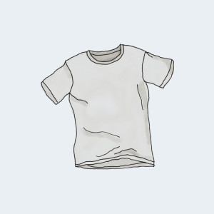 A drawing of a white t-shirt on a light blue background